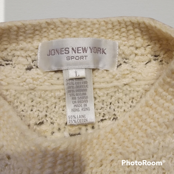 Jones New York Sport wool cream and white sweater, size Large - Picture 2 of 5